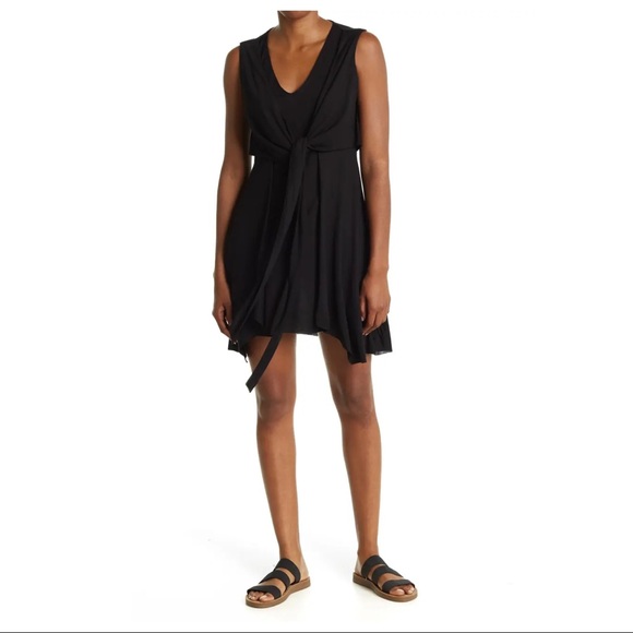 NEW ALLSAINTS BLACK JERSEY TIE-WAIST MINI DRESS - Picture 7 of 7
